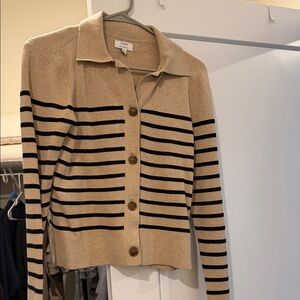 J.Crew Beige and Black Striped Collard Cardigan Size S